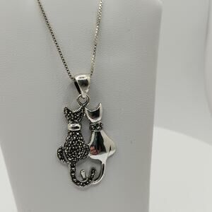 Cat Lovers Marcasite and 925 sterling on 18-inch Box Chain